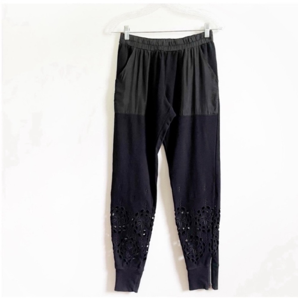 Johnny Was 4 Love and Liberty jogger pants black floral eyelet zippers